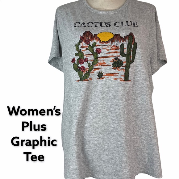 DIP Cactus Club Graphic Tee Grey Plus Size 1X EUC - Picture 1 of 5
